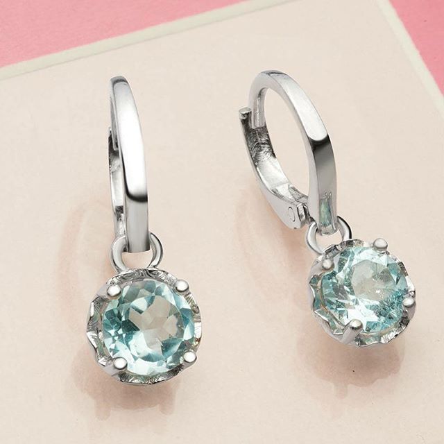 Bông tai Đá quý tự nhiên Swiss Blue Topaz 6mm.